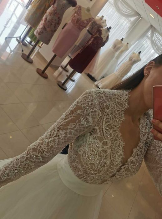 Rochie mireasa dantela si matase S-M