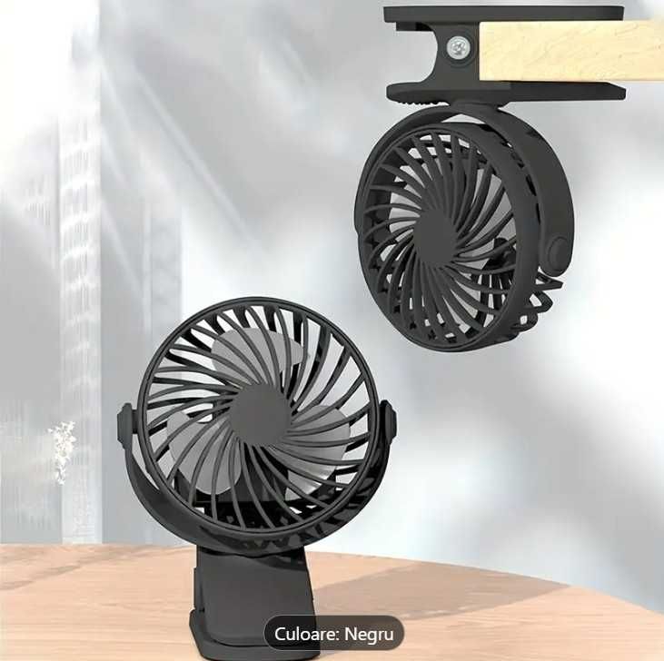 Ventilator portabil cu clapeta si LED - reincarcabil