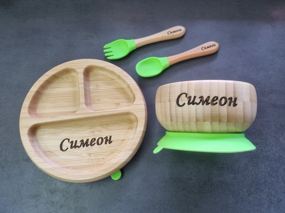 Персонализиран бамбуков сет за хранене
