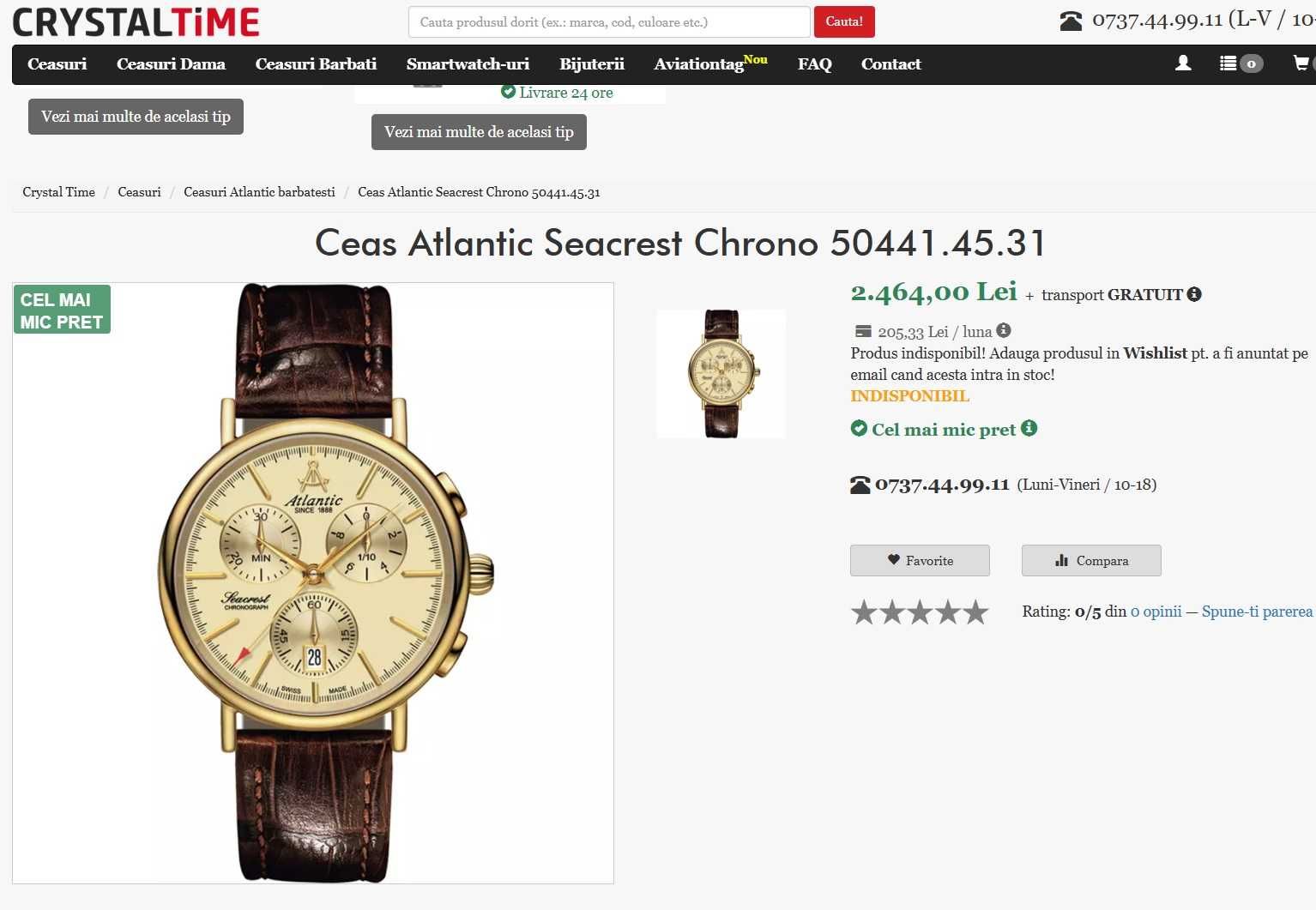 Ceas elvetian, swiss made, Atlantic Seacrest 43mm