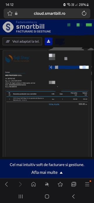 Vând covor cu spumă de memorie Soft Step 2,3 cm