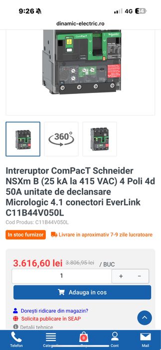 Întrerupator ComPacT NSXm B Sc 4P 4d 50A