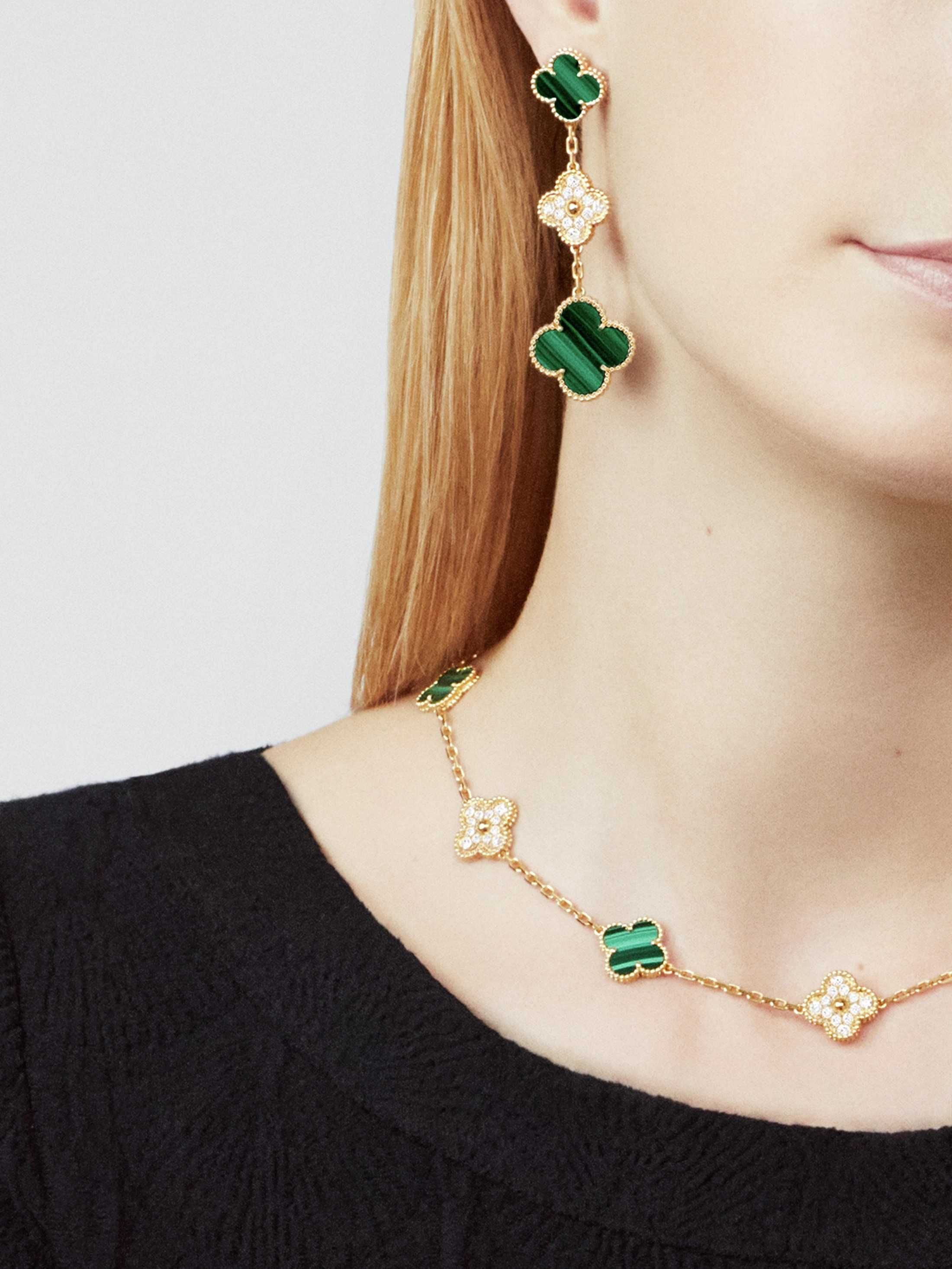 Van Cleef & Arpels VCA Gold Green Diamond Magic Alhambra Дамски Обеци