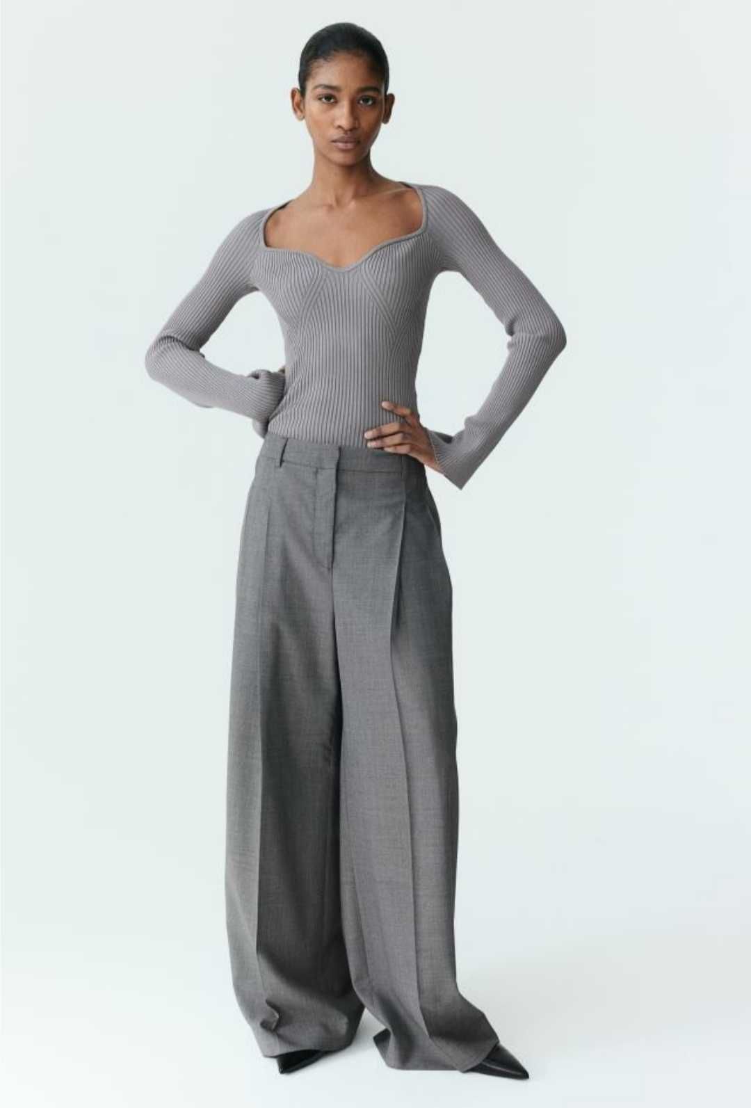 Блуза / пуловер H&M, сив, S. Разкроена ластична пола/ официален елек