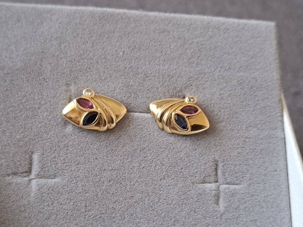 Cercei aur 14k diamante, safire, rubine