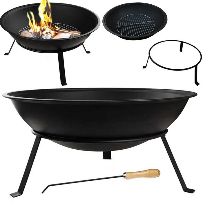 Vatra de foc cu suport si vatrai din lemn negru 55 x 27 cm