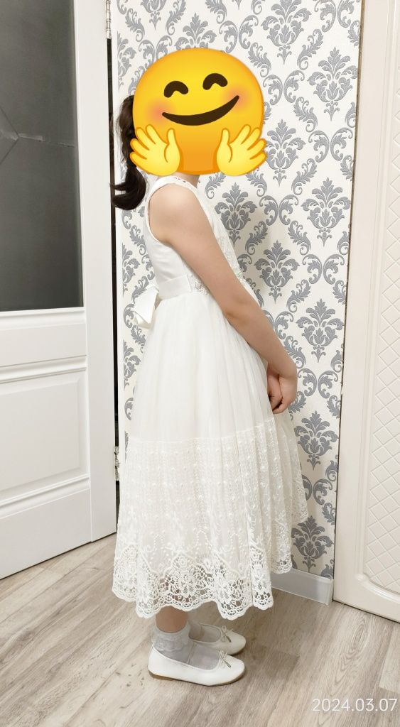 Бальное платье. Белое платье. Детское платье. 6-10 лет. Рост - 140 см