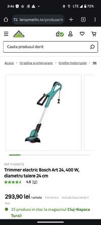 Trimmer electric Bosch Art 24, 400 W, diametru taiere 24 cm, Garantie