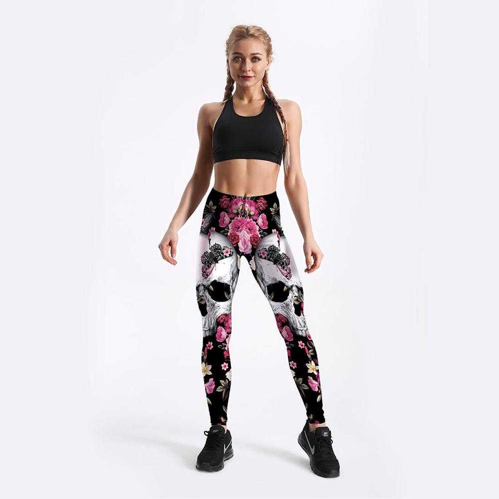 Colanti pantaloni spandex skull flower craniu flori