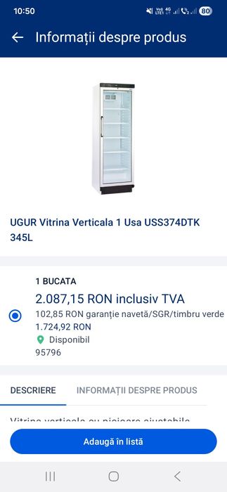 Vând frigider ca nou folosit câteva luni la fast-food