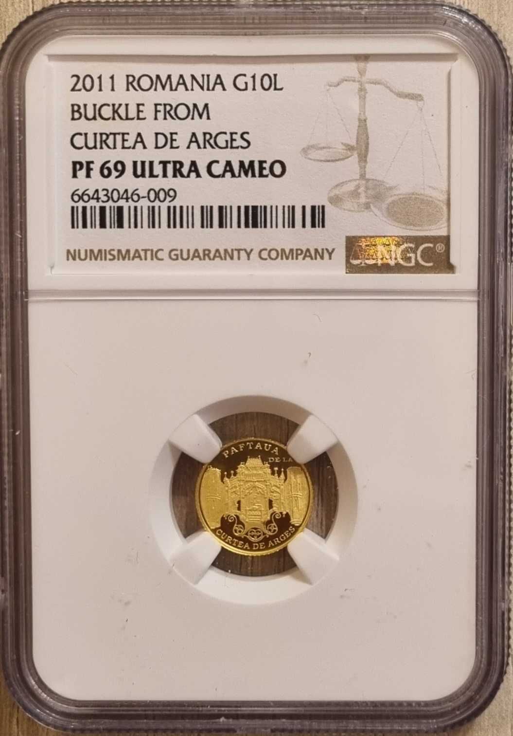 Moneda istoria aurului BNR Paftaua Curtea de Arges gradata NGC PF 69