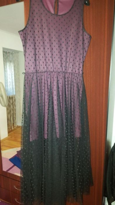 Rochie / rochita midi ocazie, negru-grena, dantela, ca noua