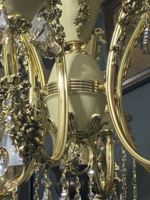 Candelabru/lustra/bronz masiv/cristal