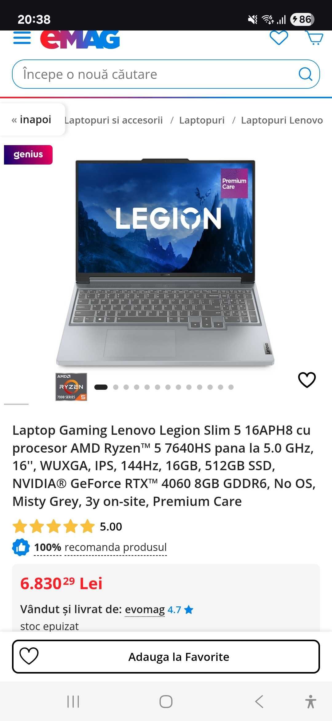 Leptop gaming Lenovo, cu 13 luni garantie
