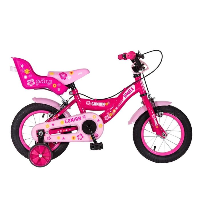 Bicicleta fete cu roti ajutatoare Gonian, 12 inch, 2-5 ani, Roz/Al