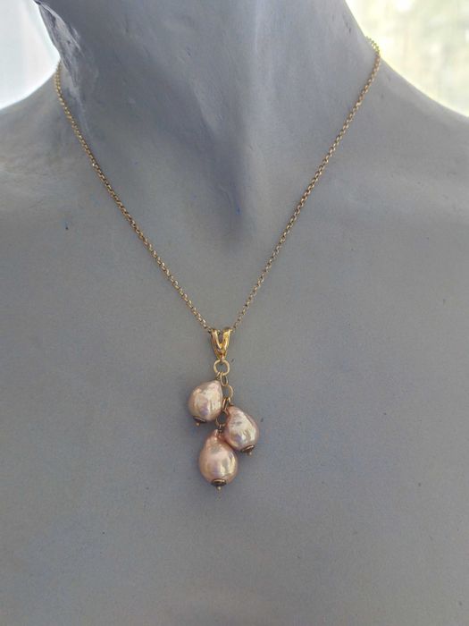 Colier argint 925 aurit cu 3 perle baroque mari - Gioielli Linea Fur