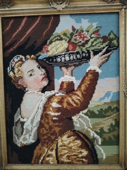 Un superb goblen antic încadrat într-o ramă din lemn masiv Blondel ,pi