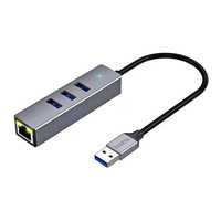 Адаптер Hoco HB34 USB на 4 (USB 3.0*3+RJ45) цвет: металлик