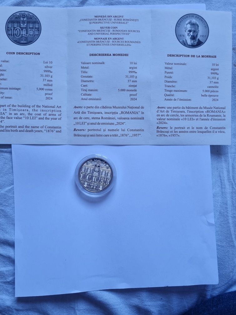 Moneda Argint C-tin Brancusi