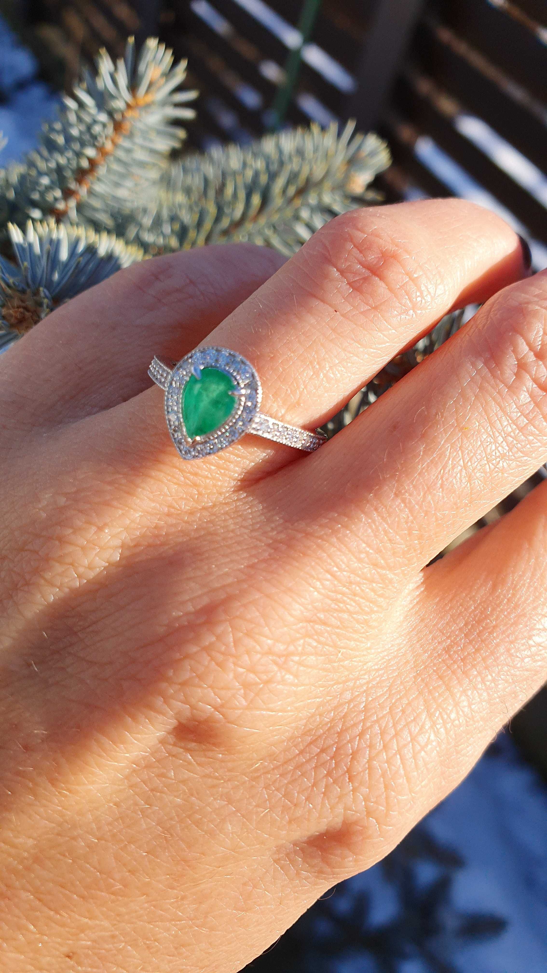 INEL Aur 14 kt cu Emerald Natural Verde si Diamante Naturale