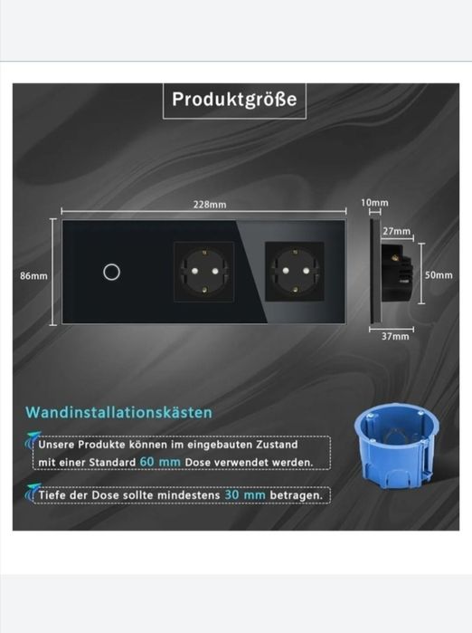 Întrerupător +2 prize cu rama din sticla wifi, tuya