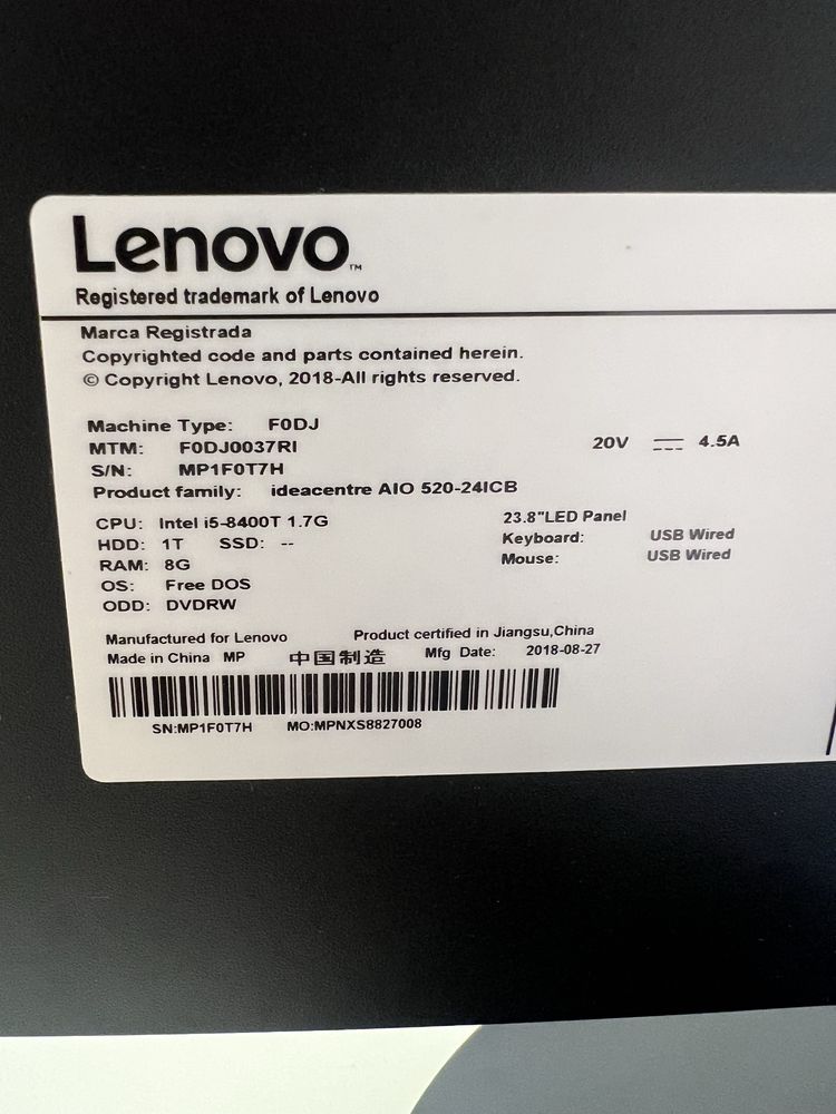 Calculator Lenovo ALL- IN- ONE IdeaCentre 520-24ICB F0DJ0037RI