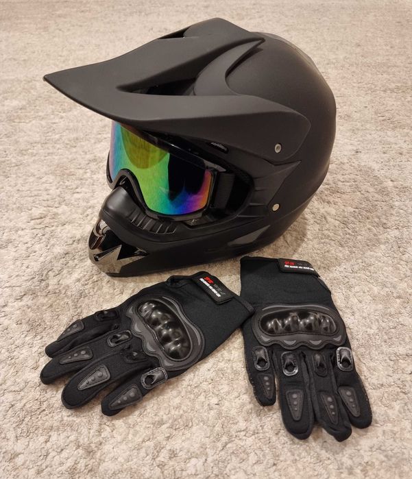 Casca cu ochelari, manusi si cagula, enduro, atv, moto S/M/L/XL