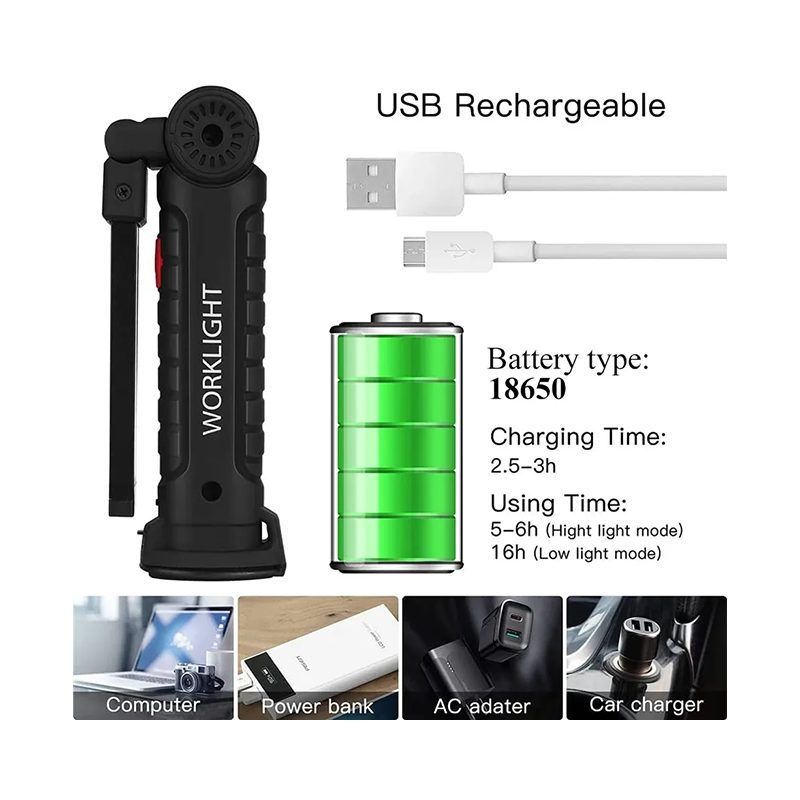 НЕМСКИ Магнитна акумулат – Magnetic rechargeable Worklight + ЛЕД ФЕНЕР