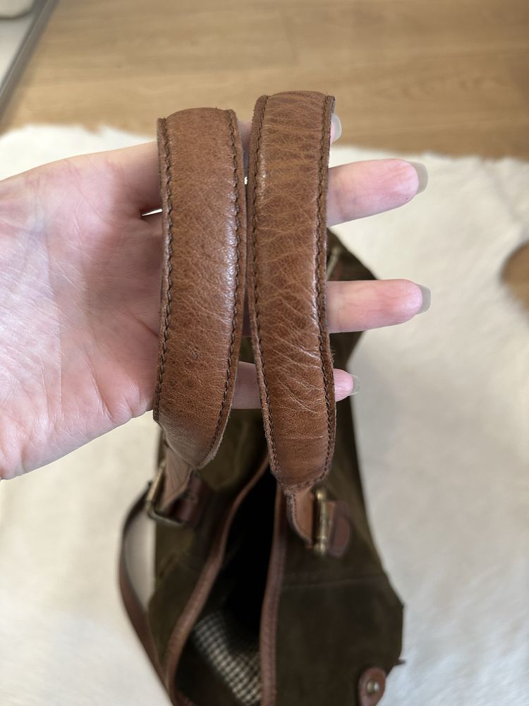 Geanta Massimo Dutti din piele naturala kaki&camel