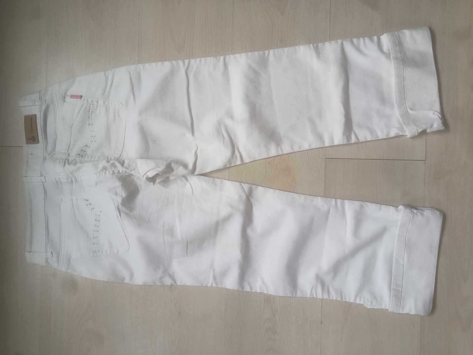 Blugi Albi Dama Embroidered Raw Mid Rise Cropped Jeans Size 30