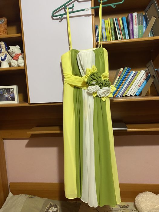 Rochie galben cu alb si verde