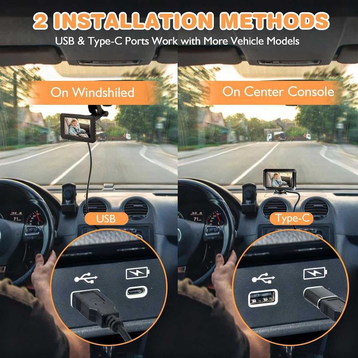 Zacro Бебешка камера за кола, 4.3'' дисплей за задната седалка