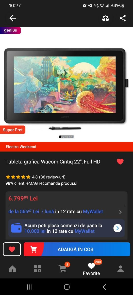 Tableta grafica Wacom Cintiq 22", Full HD