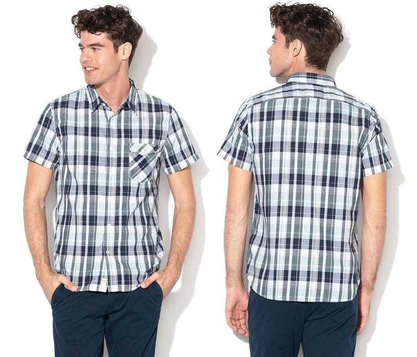 %ПРОМО% TIMBERLAND – Мъжка риза на каре с къси ръкави M & L нова