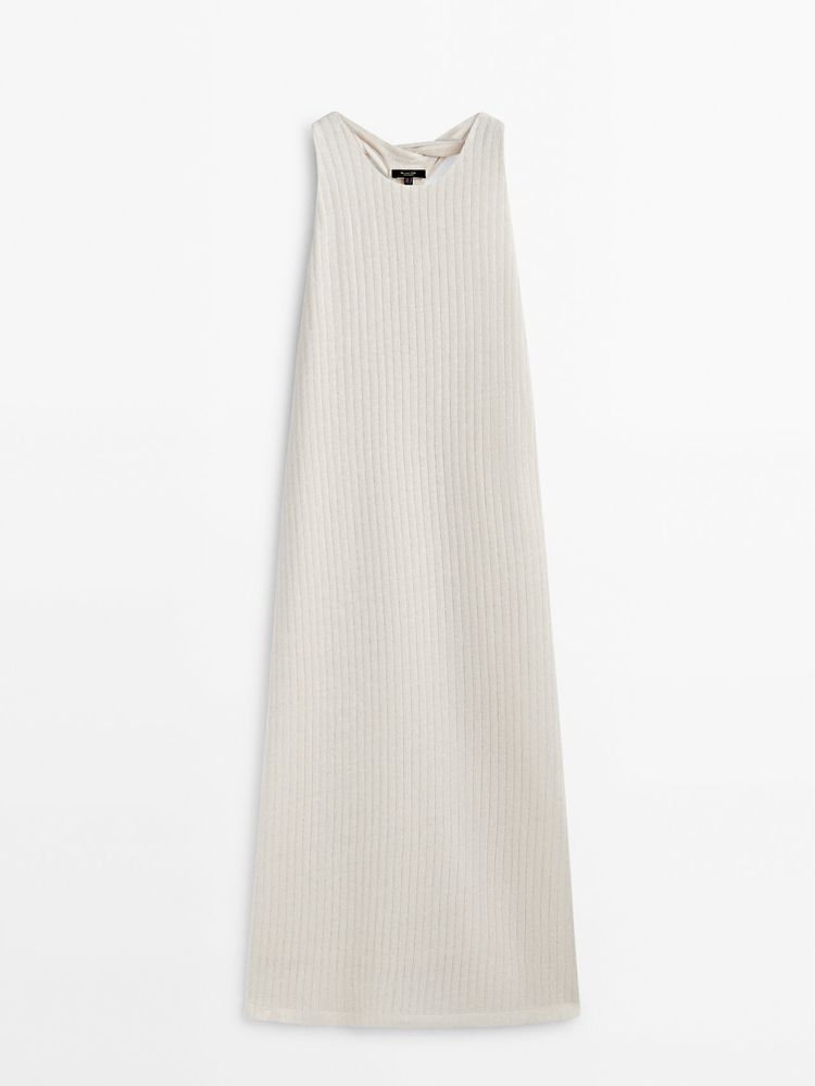 Rochie lunga in, bumbac, lyocell crem Massimo Dutti
