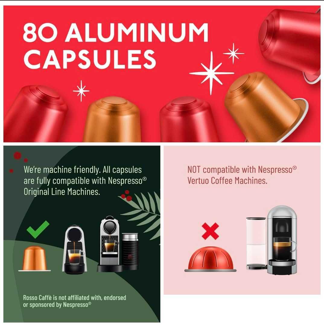 Кафе капсули 80бр Nespresso Неспресо ROSSO COFFEE специално издание