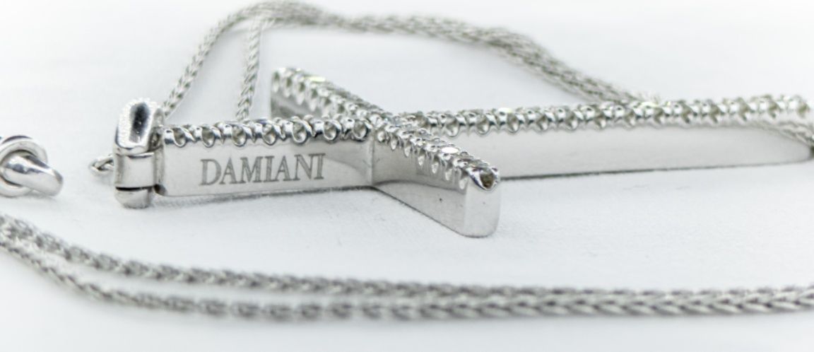 Damiani - Платинен кръст висулка с диаманти и верижка
