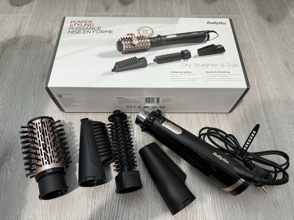 Perie rotativa BaByliss AS200ROE, 1000 W, 4 Accesorii, Negru