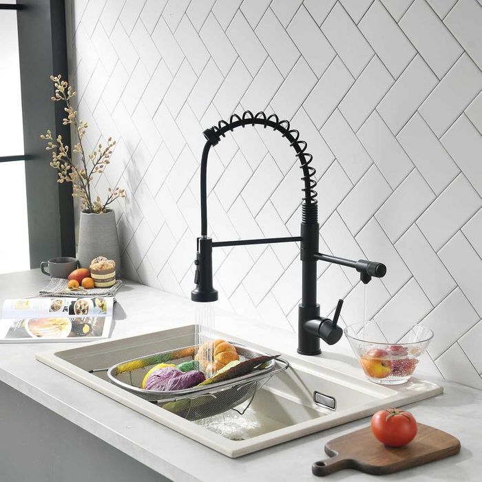 Baterie bucatarie cu dus si 3 Intrari Apa, Black, REDUS de la 650RON