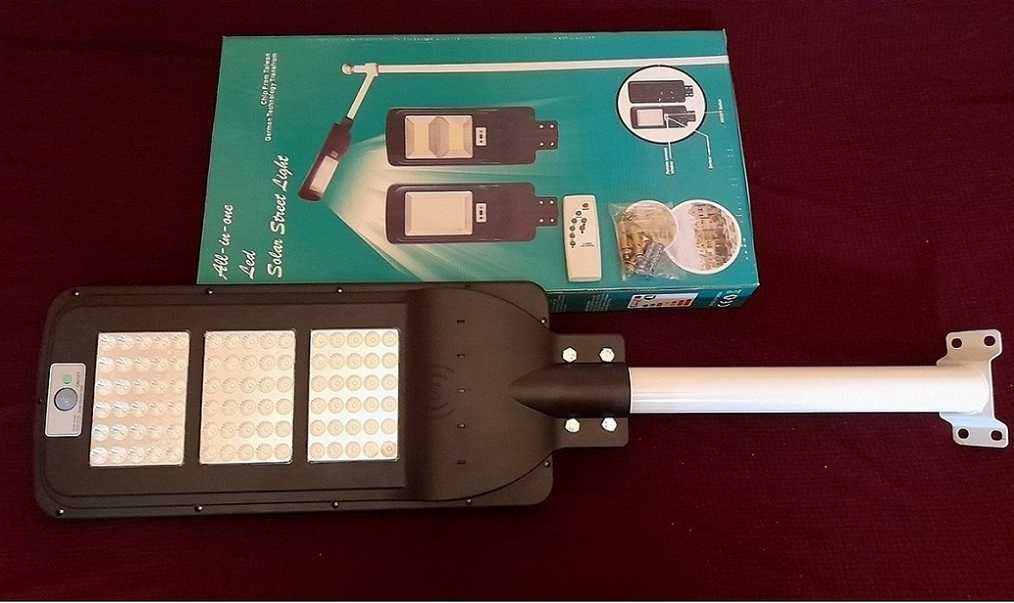 Lampa solara stradala 300w cu senzori telecomanda teava suport Noi