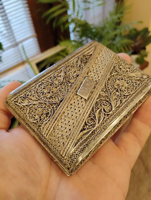 Уникална антикварна сребърна филигран табакера (музеен експонат)