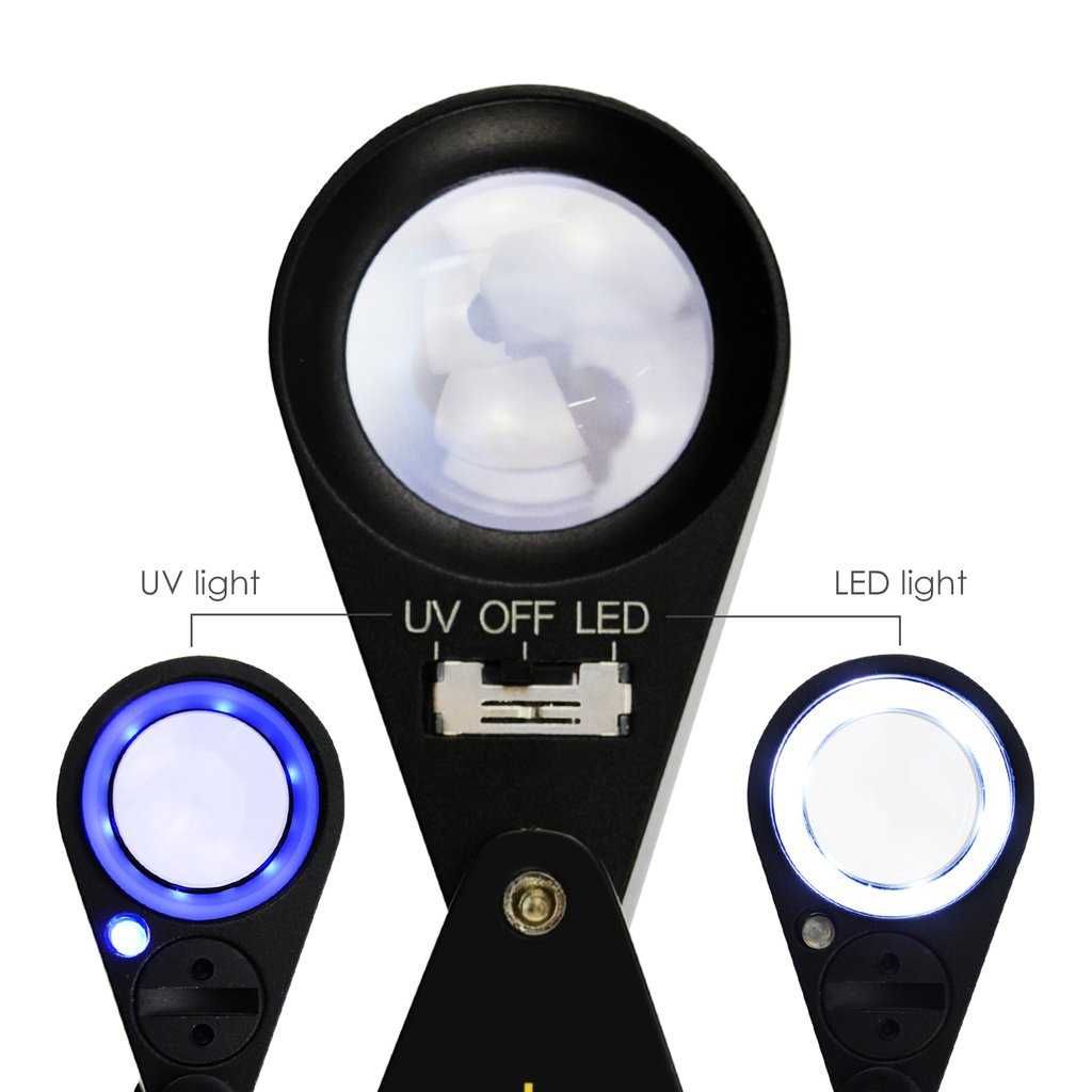 Бижутерска лупа 30х с LED и UV светлина