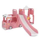 Ansamblu de joaca Kinderplay BUS, 4 in 1 cu tobogan, leagan #pink
