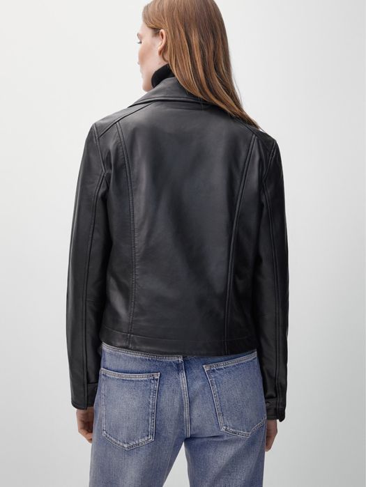 Geaca din piele Massimo Dutti cu guler de blana