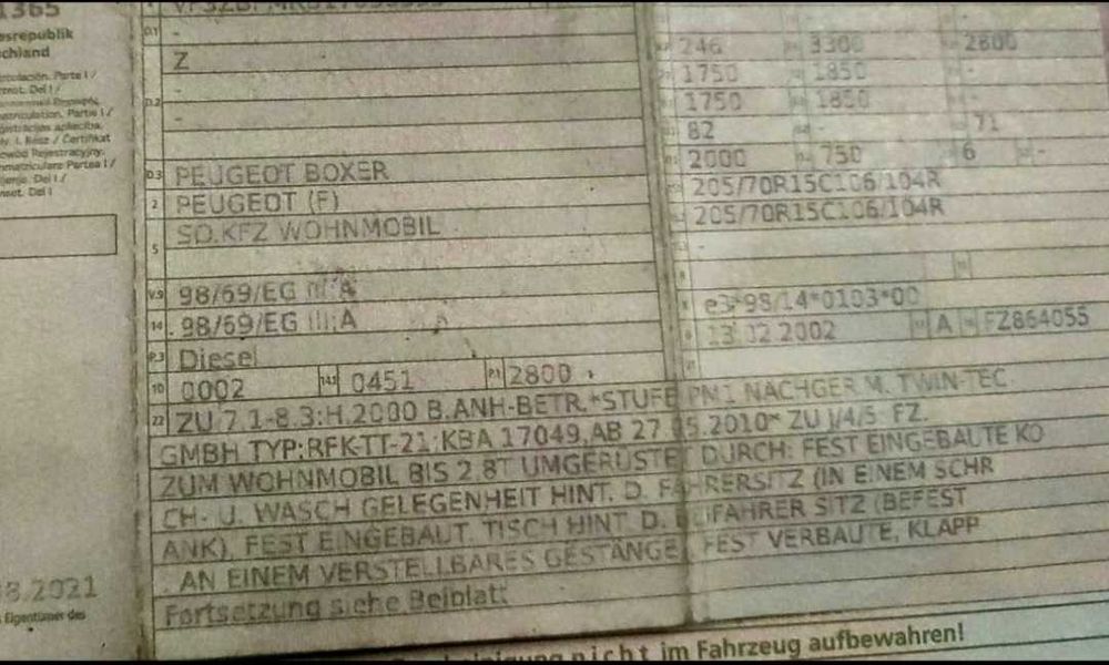 Peugeot AUTORULOTĂ in acte fabricatie 2002