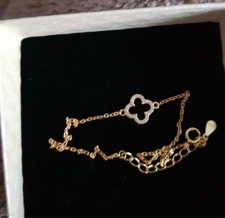Van cleef сет комплект гривна колие сребро с цирконкии детелина бижу