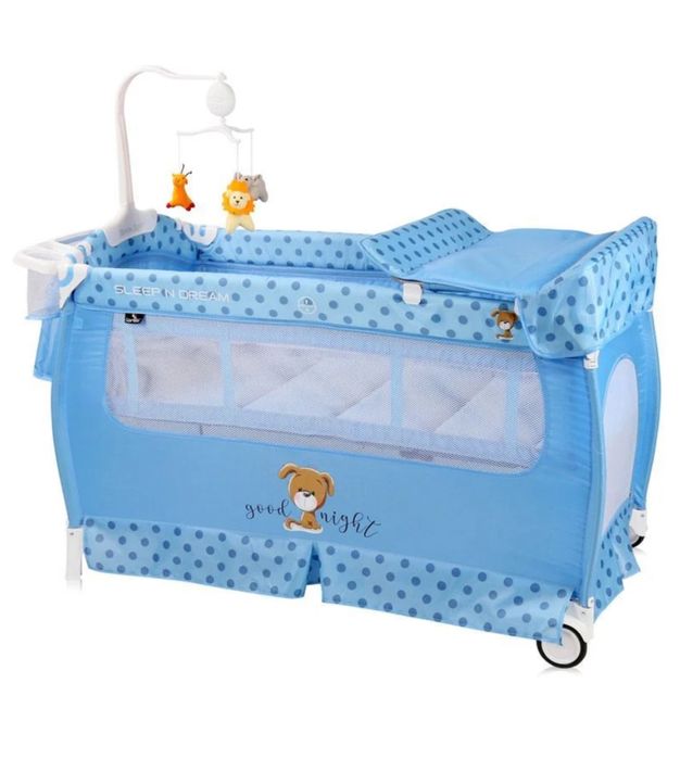 Patut pliabil Sleep'n Dream 2 nivele si accesorii Lorelli, Blue Dog
