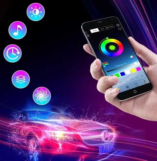 Светаща лента за кола, 4*22см, RGB, НЕОН, Интериорни Светлини