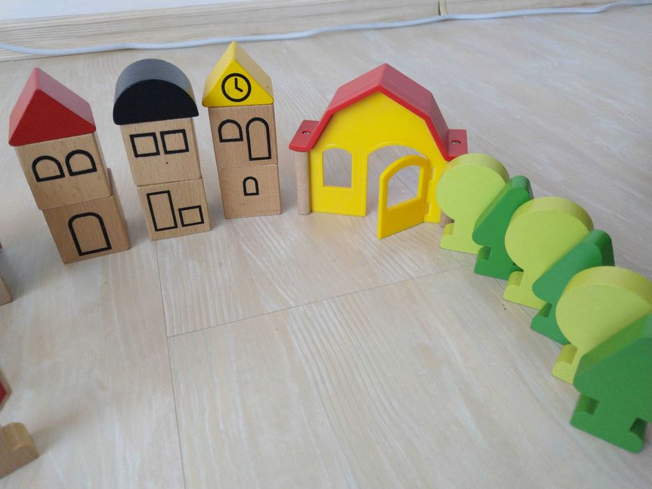 Macazuri, poduri, piese lemn circuit cale ferată, 25 bucăți