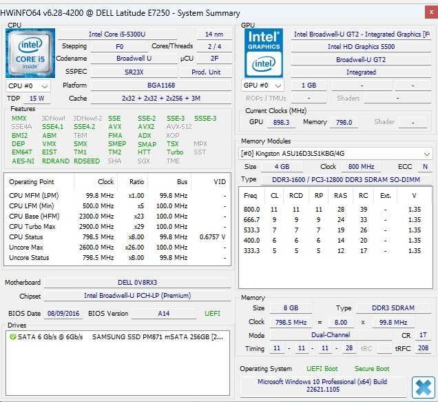 Laptop Dell Latitude E7250 I5 5300U 12.5 inch 256 SSD Ram 8Gb